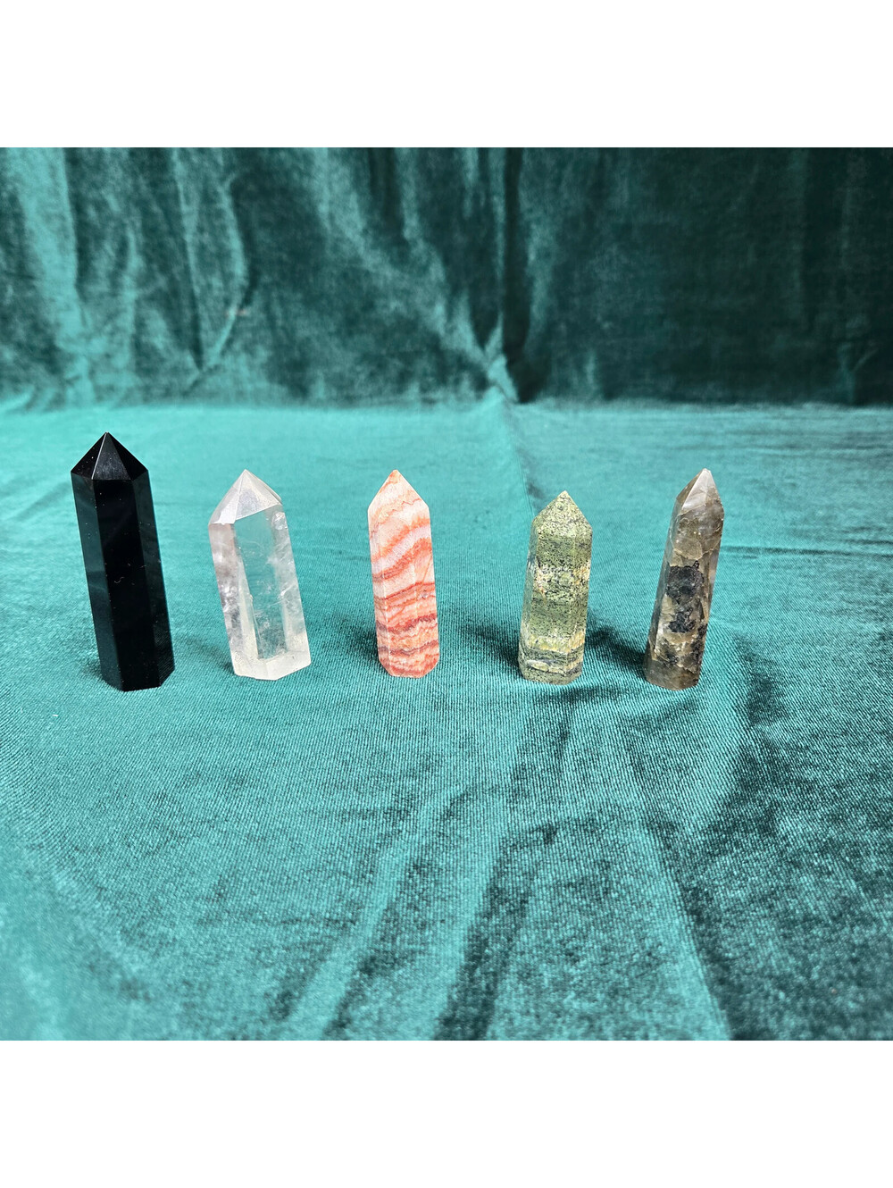Mixed Crystal Point Lot Obsidian Clear Quartz Agate Jasper Moonstone 5pc